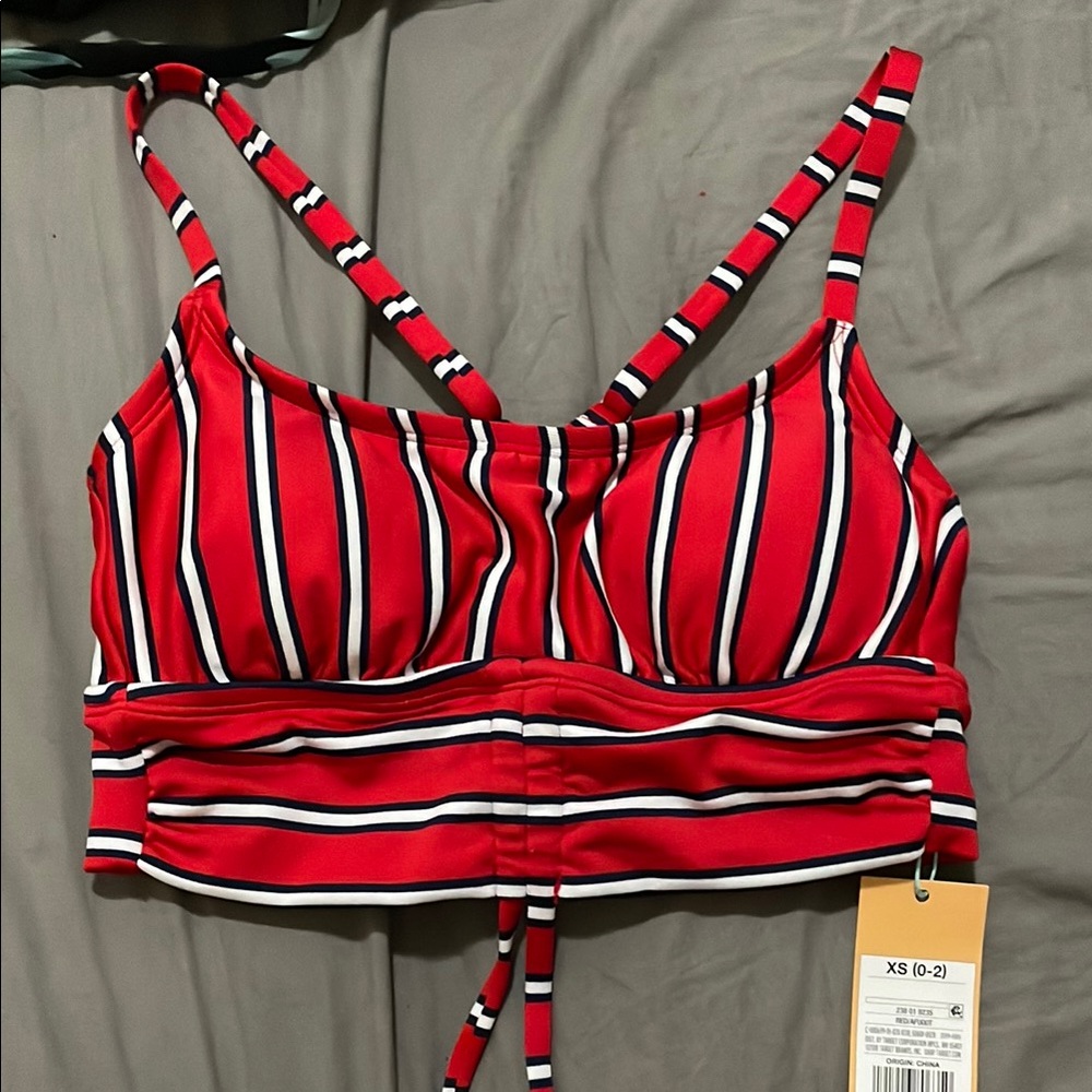 Kona Sol Red Striped Bikini Top